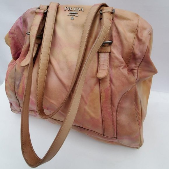 Prada XL bag beige peach purple Pink Leather double handle Tote tie dyed matinee - Picture 6 of 16